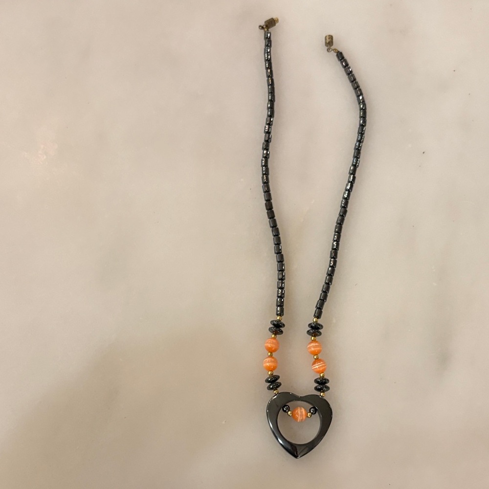 Black and Orange Heart Pendant Necklace